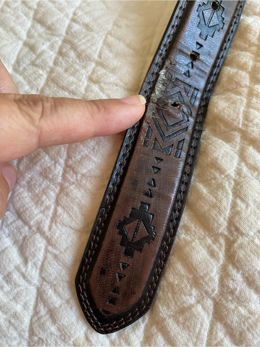 Southwestern Embossed Belt Brown Black Geometric Tooled Aztec Western Boho Large